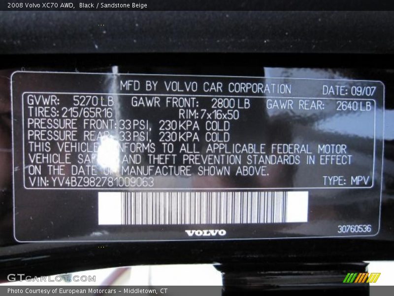 Black / Sandstone Beige 2008 Volvo XC70 AWD