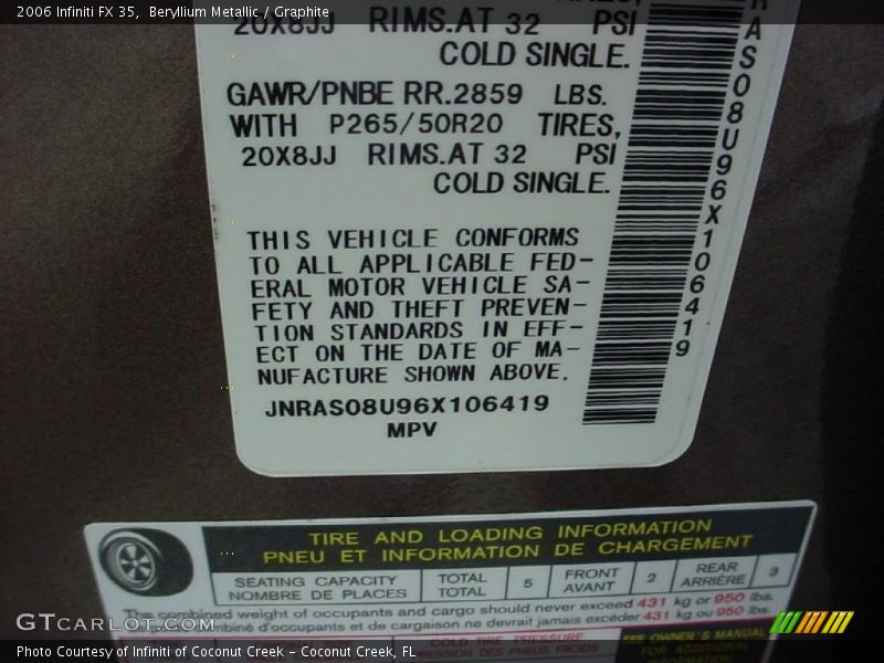 Beryllium Metallic / Graphite 2006 Infiniti FX 35