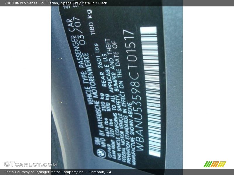 Space Grey Metallic / Black 2008 BMW 5 Series 528i Sedan