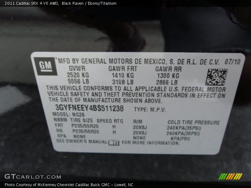 Black Raven / Ebony/Titanium 2011 Cadillac SRX 4 V6 AWD