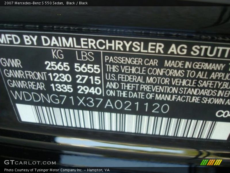 Black / Black 2007 Mercedes-Benz S 550 Sedan