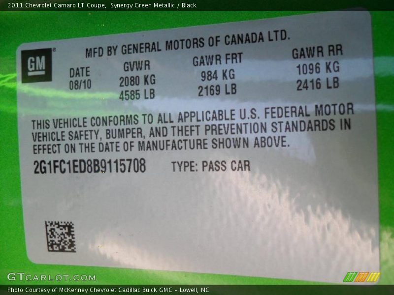 Synergy Green Metallic / Black 2011 Chevrolet Camaro LT Coupe