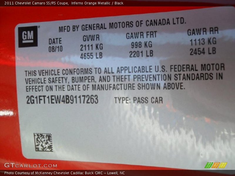 Inferno Orange Metallic / Black 2011 Chevrolet Camaro SS/RS Coupe