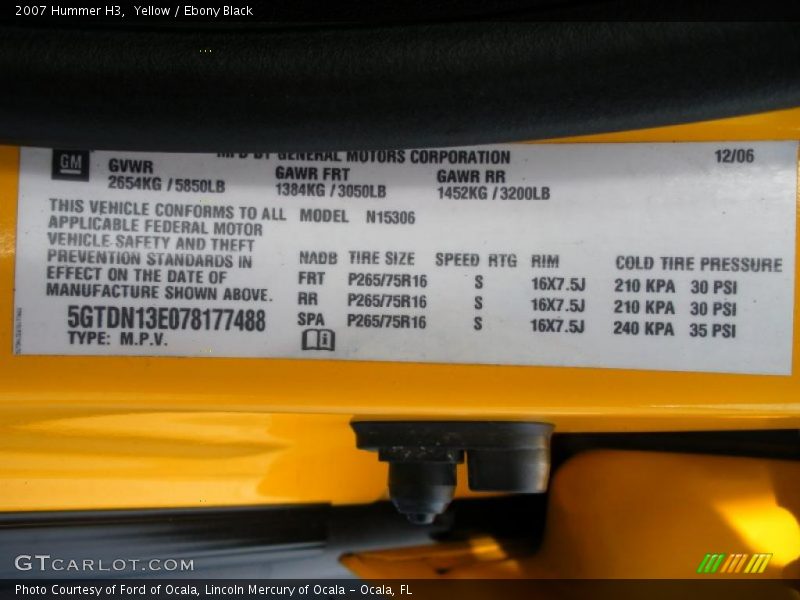 Yellow / Ebony Black 2007 Hummer H3