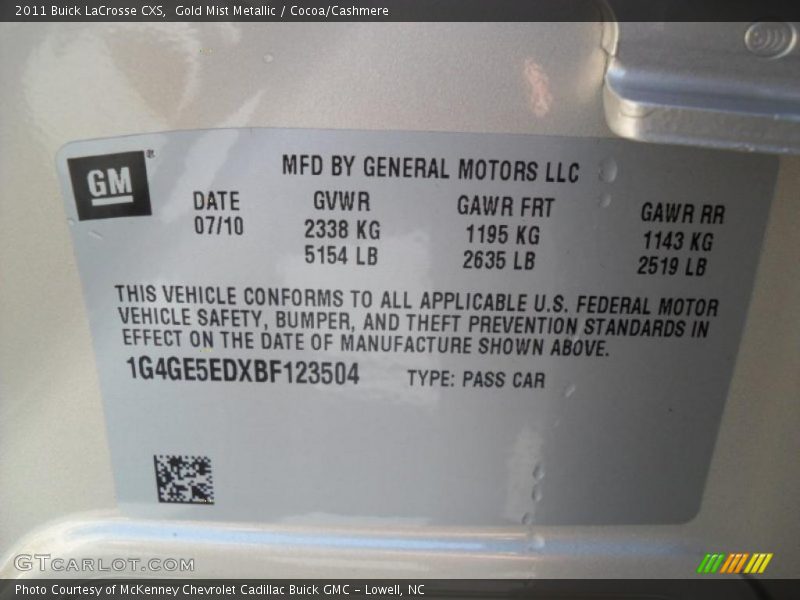 Gold Mist Metallic / Cocoa/Cashmere 2011 Buick LaCrosse CXS