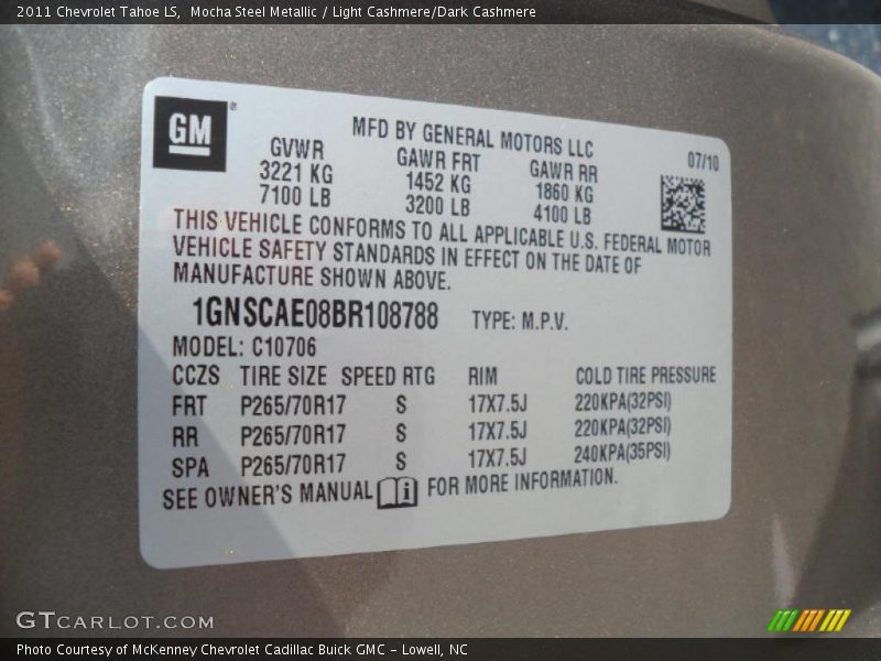 Mocha Steel Metallic / Light Cashmere/Dark Cashmere 2011 Chevrolet Tahoe LS