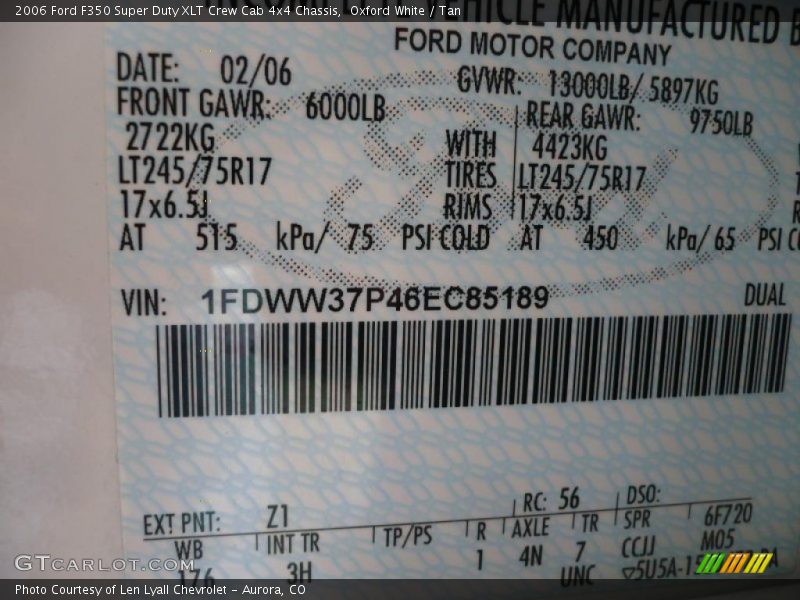 Oxford White / Tan 2006 Ford F350 Super Duty XLT Crew Cab 4x4 Chassis