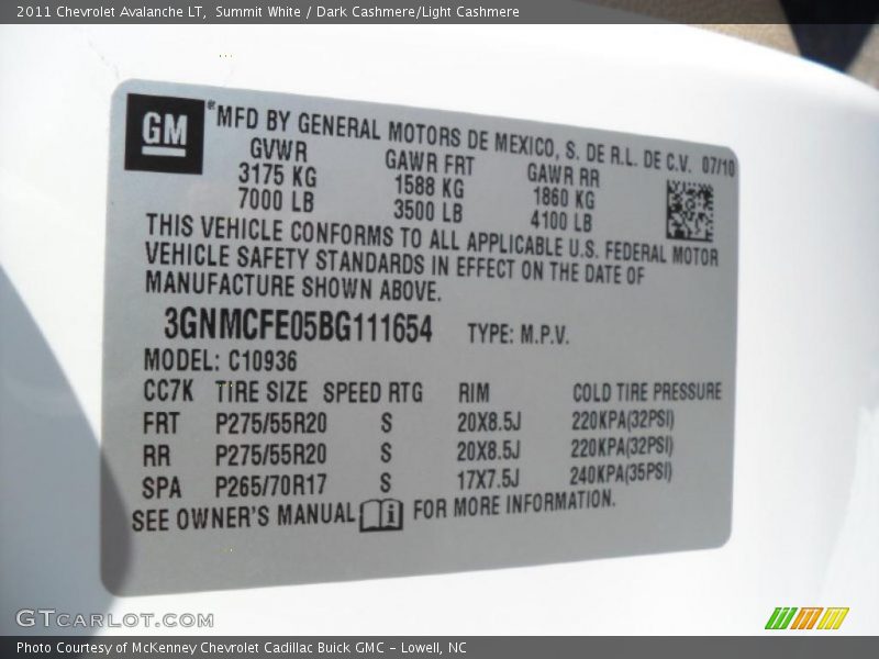 Summit White / Dark Cashmere/Light Cashmere 2011 Chevrolet Avalanche LT