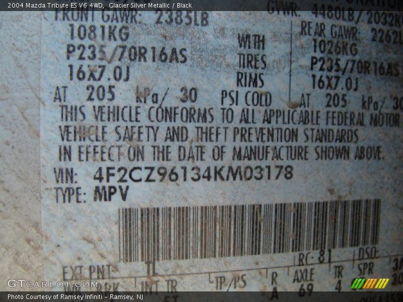 Glacier Silver Metallic / Black 2004 Mazda Tribute ES V6 4WD