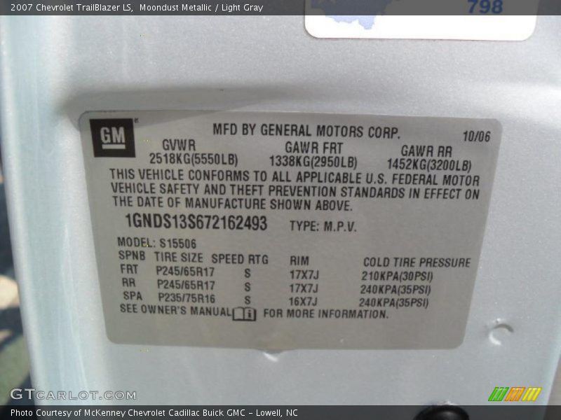 Moondust Metallic / Light Gray 2007 Chevrolet TrailBlazer LS