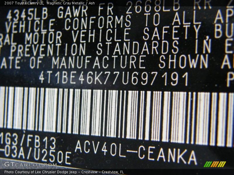 Magnetic Gray Metallic / Ash 2007 Toyota Camry LE