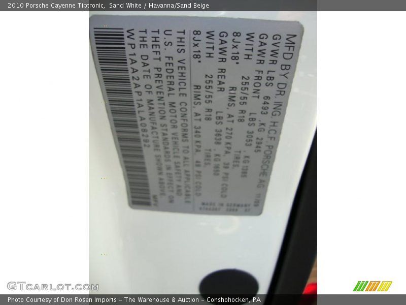 Sand White / Havanna/Sand Beige 2010 Porsche Cayenne Tiptronic