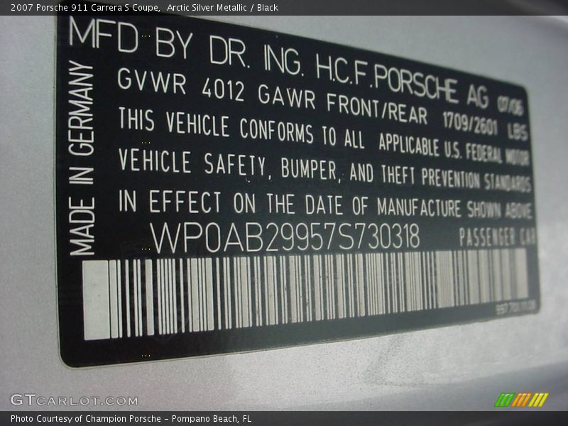 Arctic Silver Metallic / Black 2007 Porsche 911 Carrera S Coupe