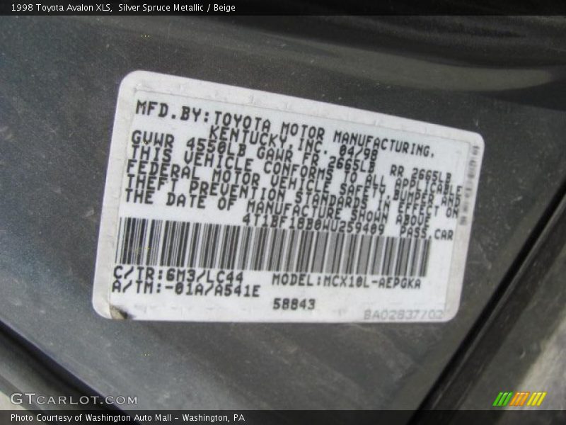Silver Spruce Metallic / Beige 1998 Toyota Avalon XLS