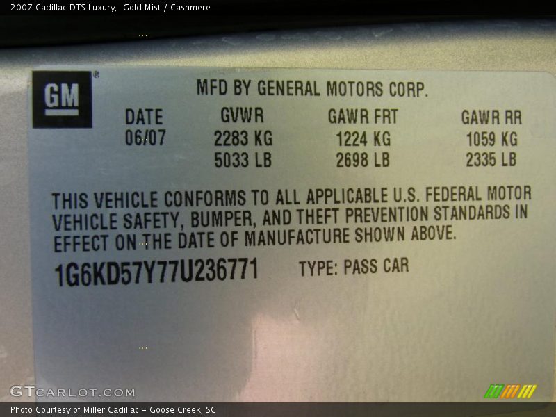 Gold Mist / Cashmere 2007 Cadillac DTS Luxury