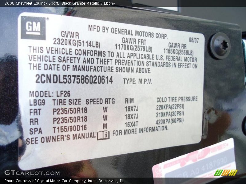 Black Granite Metallic / Ebony 2008 Chevrolet Equinox Sport