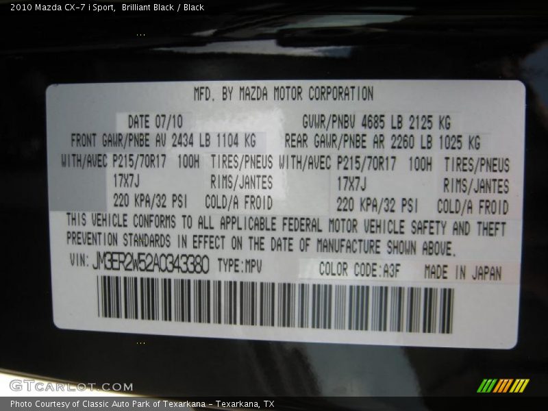 Brilliant Black / Black 2010 Mazda CX-7 i Sport