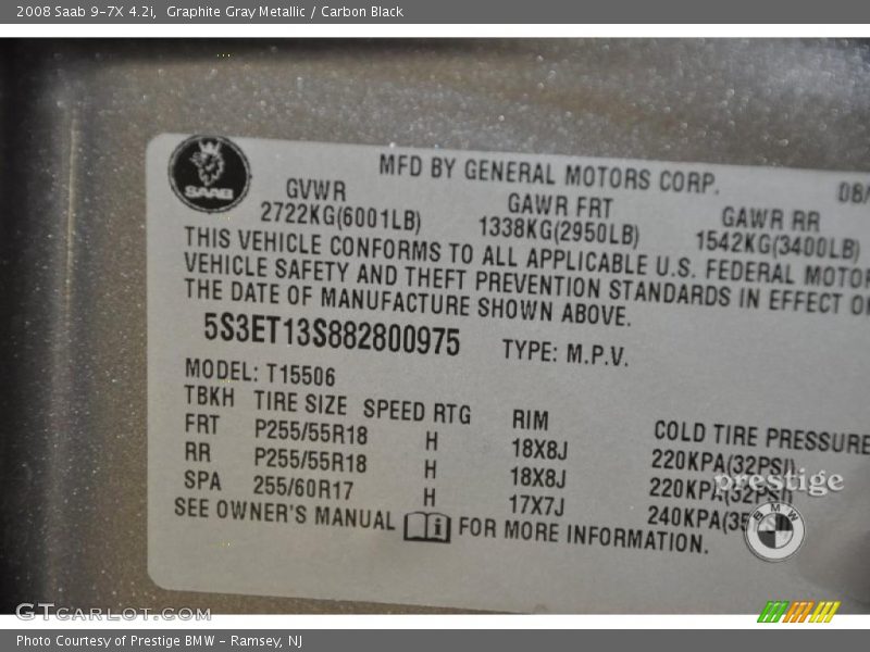 Graphite Gray Metallic / Carbon Black 2008 Saab 9-7X 4.2i