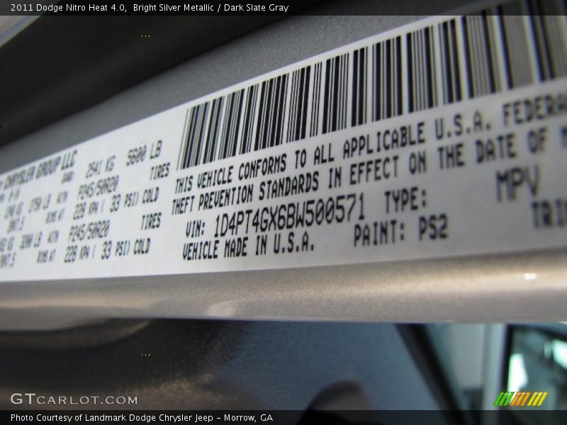 Bright Silver Metallic / Dark Slate Gray 2011 Dodge Nitro Heat 4.0
