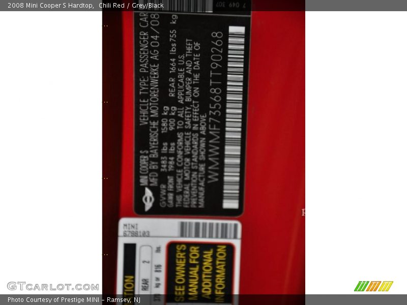 Chili Red / Grey/Black 2008 Mini Cooper S Hardtop