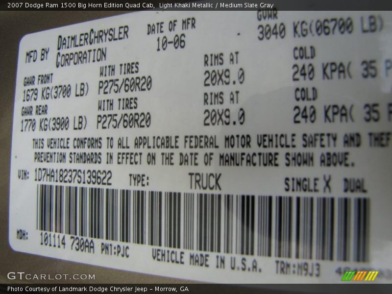Light Khaki Metallic / Medium Slate Gray 2007 Dodge Ram 1500 Big Horn Edition Quad Cab