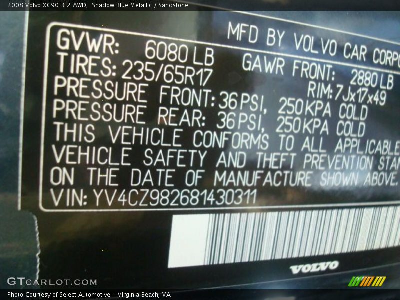 Shadow Blue Metallic / Sandstone 2008 Volvo XC90 3.2 AWD