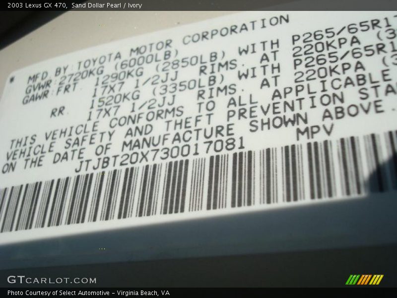 Sand Dollar Pearl / Ivory 2003 Lexus GX 470