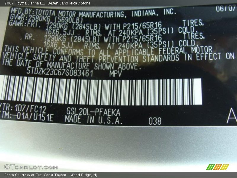 Desert Sand Mica / Stone 2007 Toyota Sienna LE
