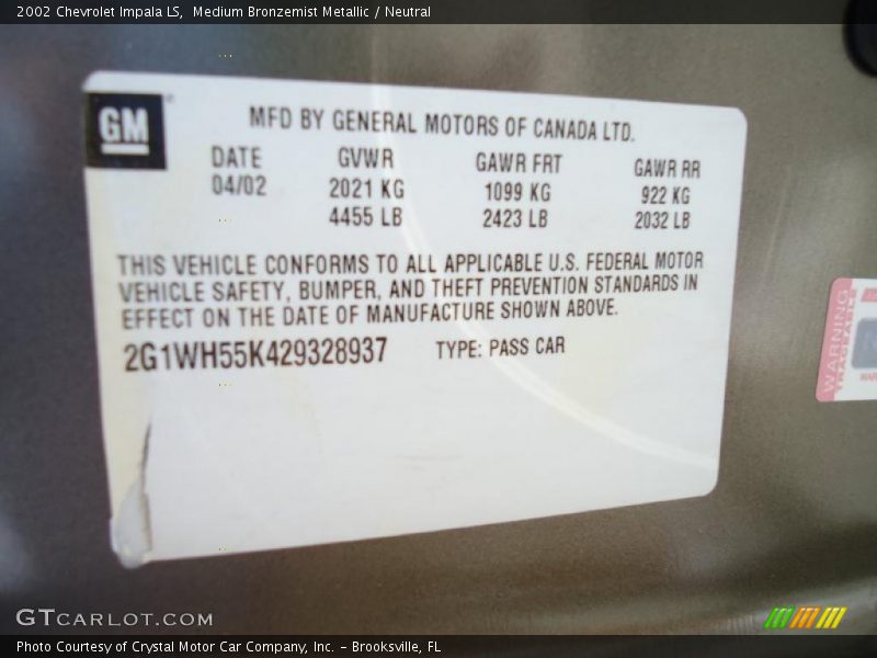 Medium Bronzemist Metallic / Neutral 2002 Chevrolet Impala LS