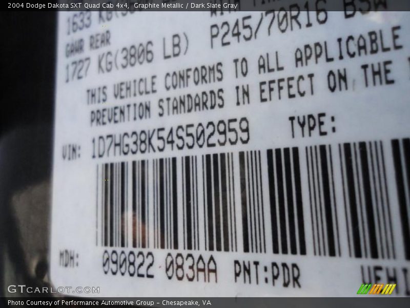 Graphite Metallic / Dark Slate Gray 2004 Dodge Dakota SXT Quad Cab 4x4