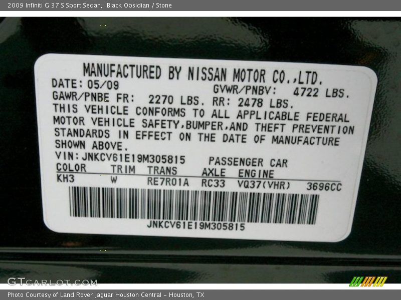 Black Obsidian / Stone 2009 Infiniti G 37 S Sport Sedan