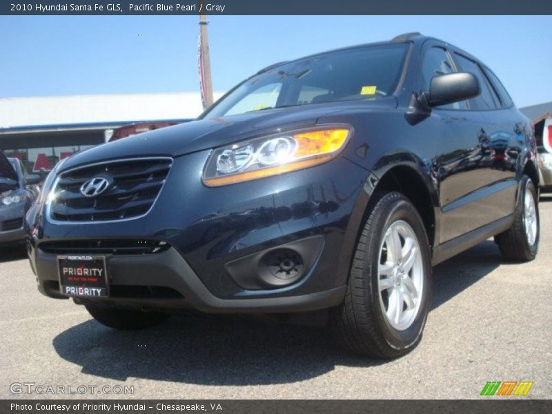 Pacific Blue Pearl / Gray 2010 Hyundai Santa Fe GLS