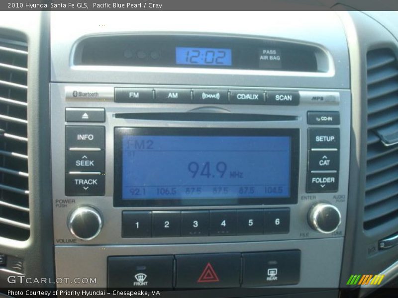 Pacific Blue Pearl / Gray 2010 Hyundai Santa Fe GLS