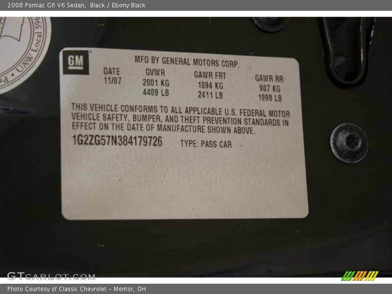 Black / Ebony Black 2008 Pontiac G6 V6 Sedan