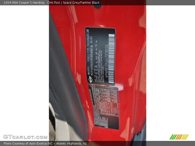 Chili Red / Space Grey/Panther Black 2004 Mini Cooper S Hardtop