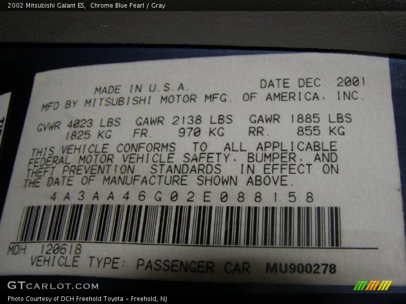 Chrome Blue Pearl / Gray 2002 Mitsubishi Galant ES