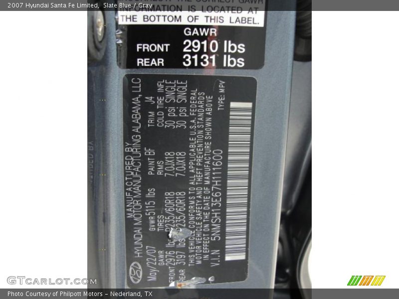 Slate Blue / Gray 2007 Hyundai Santa Fe Limited