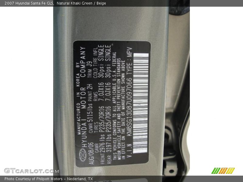 Natural Khaki Green / Beige 2007 Hyundai Santa Fe GLS