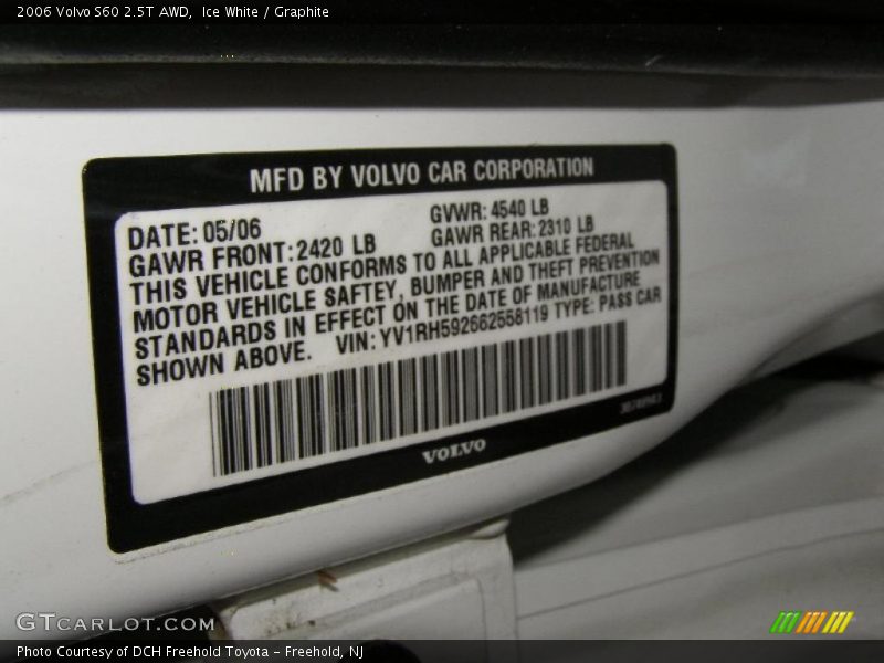 Ice White / Graphite 2006 Volvo S60 2.5T AWD