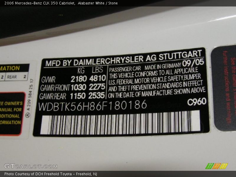 Alabaster White / Stone 2006 Mercedes-Benz CLK 350 Cabriolet