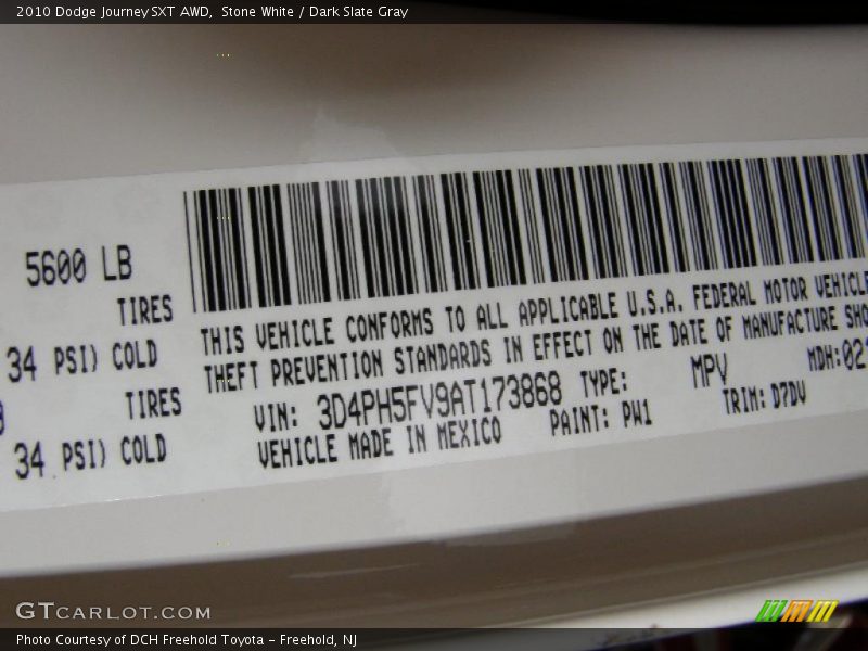 Stone White / Dark Slate Gray 2010 Dodge Journey SXT AWD