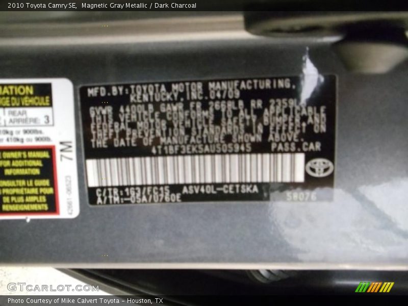 Magnetic Gray Metallic / Dark Charcoal 2010 Toyota Camry SE