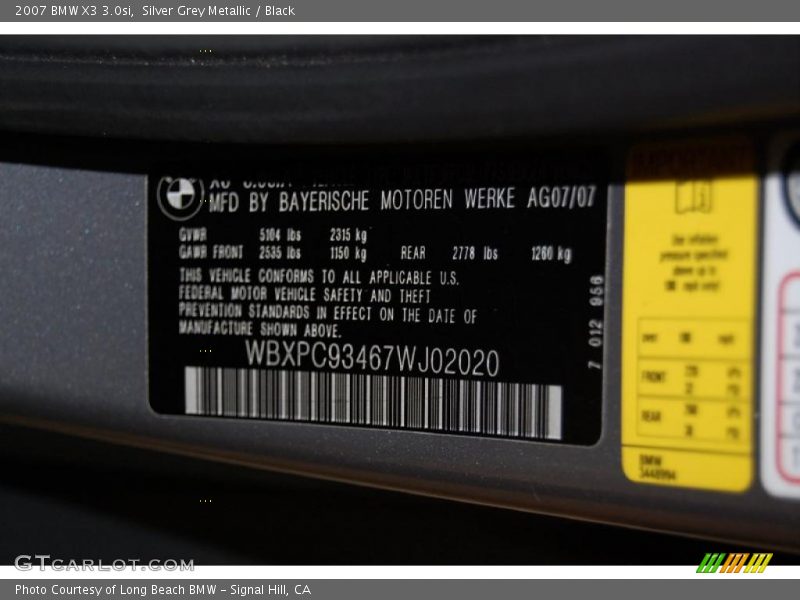 Silver Grey Metallic / Black 2007 BMW X3 3.0si