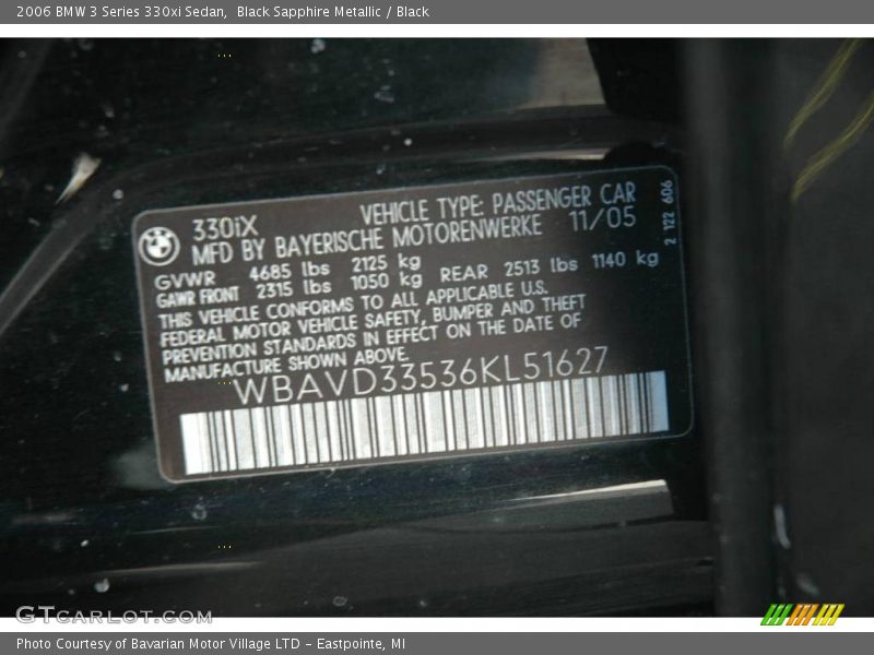 Black Sapphire Metallic / Black 2006 BMW 3 Series 330xi Sedan