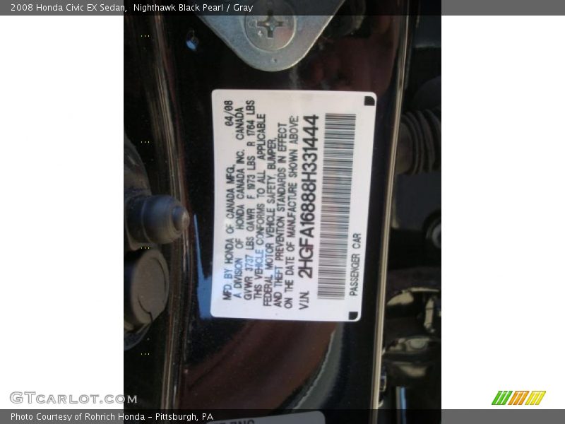 Nighthawk Black Pearl / Gray 2008 Honda Civic EX Sedan