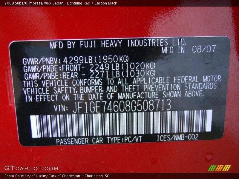 Lightning Red / Carbon Black 2008 Subaru Impreza WRX Sedan