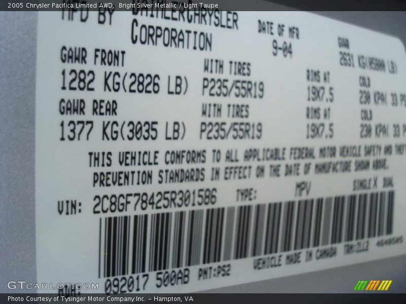 Bright Silver Metallic / Light Taupe 2005 Chrysler Pacifica Limited AWD