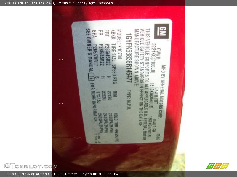 Infrared / Cocoa/Light Cashmere 2008 Cadillac Escalade AWD