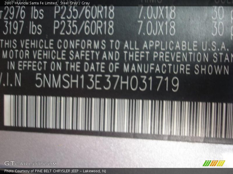 Steel Gray / Gray 2007 Hyundai Santa Fe Limited