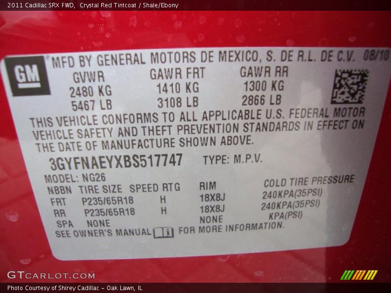 Crystal Red Tintcoat / Shale/Ebony 2011 Cadillac SRX FWD